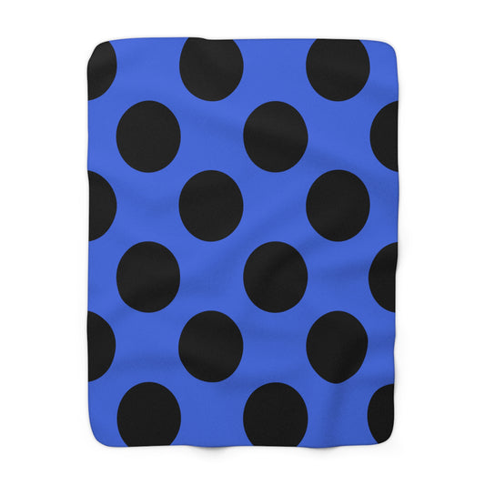Royal Blue, Black Retro Polka Dots Blanket Throw