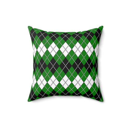 Green, Black, White Retro Argyle Cushion Pillow