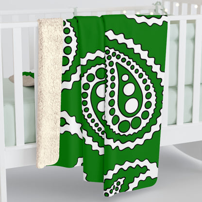 Green, White Retro Paisley Blanket Throw
