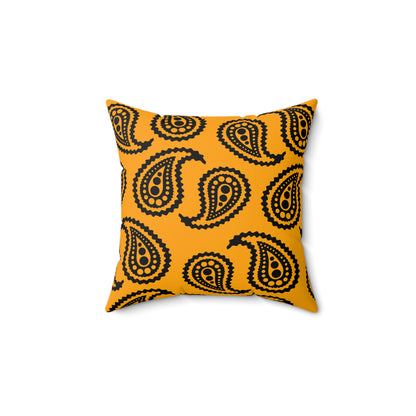 Orange, Black Retro Paisley Cushion Pillow