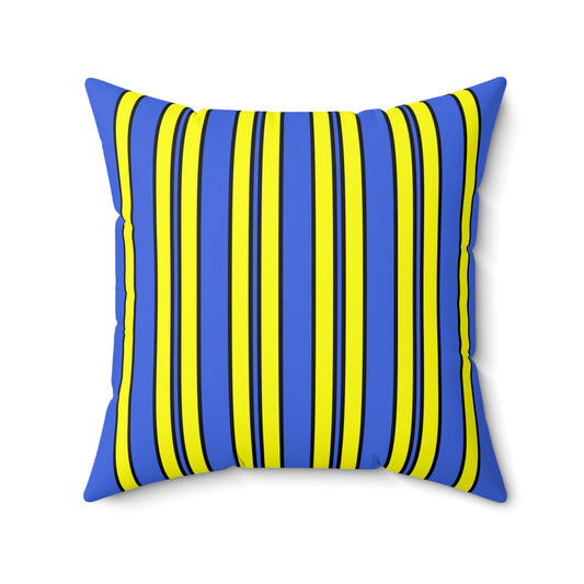 Royal Blue, Yellow Retro Stripes Cushion Pillow