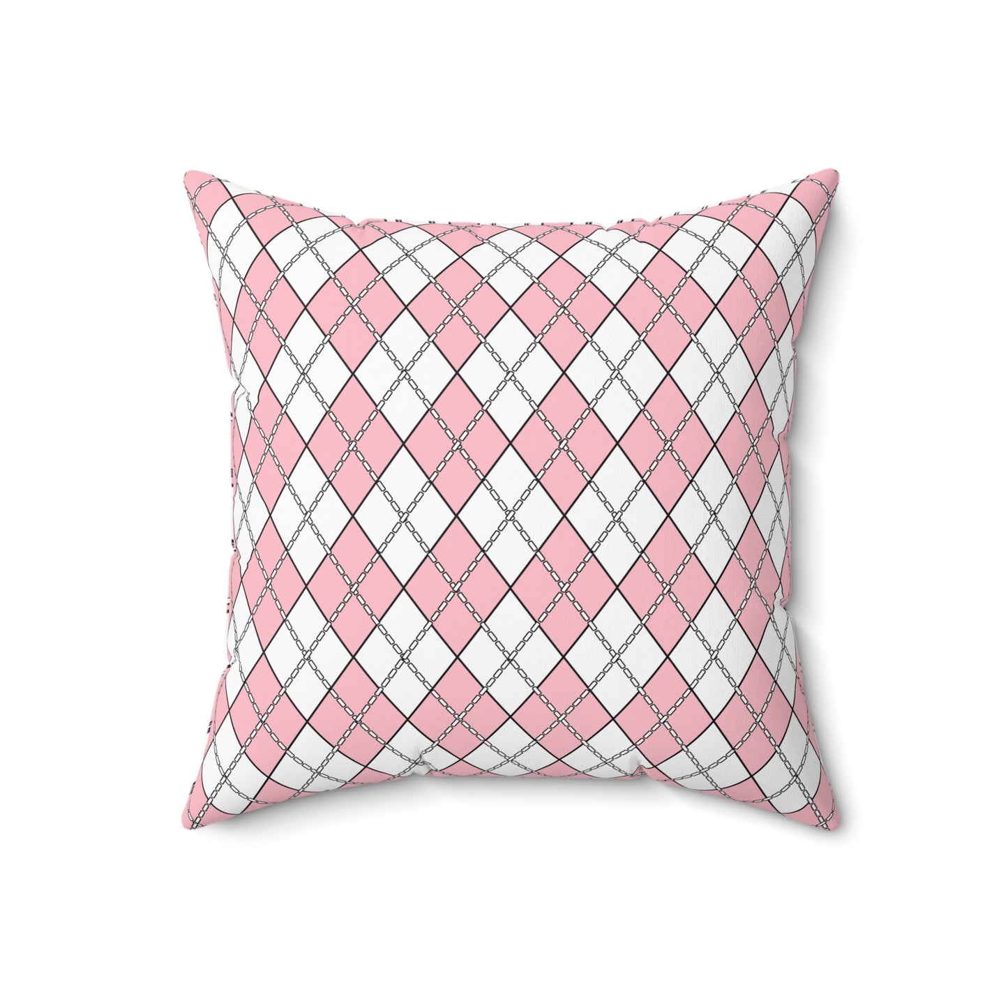 Pink, White Retro Argyle Cushion Pillow