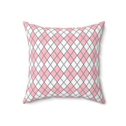 Pink, White Retro Argyle Cushion Pillow