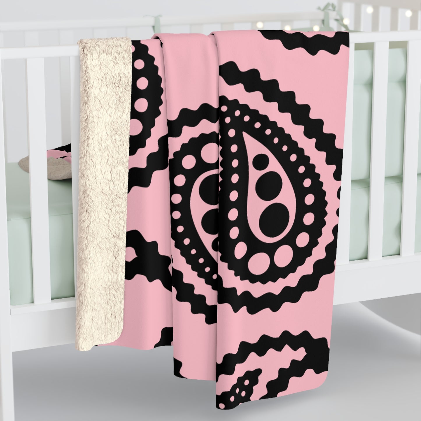 Pink, Black Retro Paisley Blanket Throw
