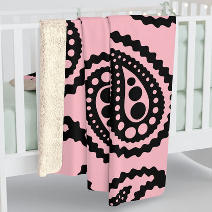 Pink, Black Retro Paisley Blanket Throw