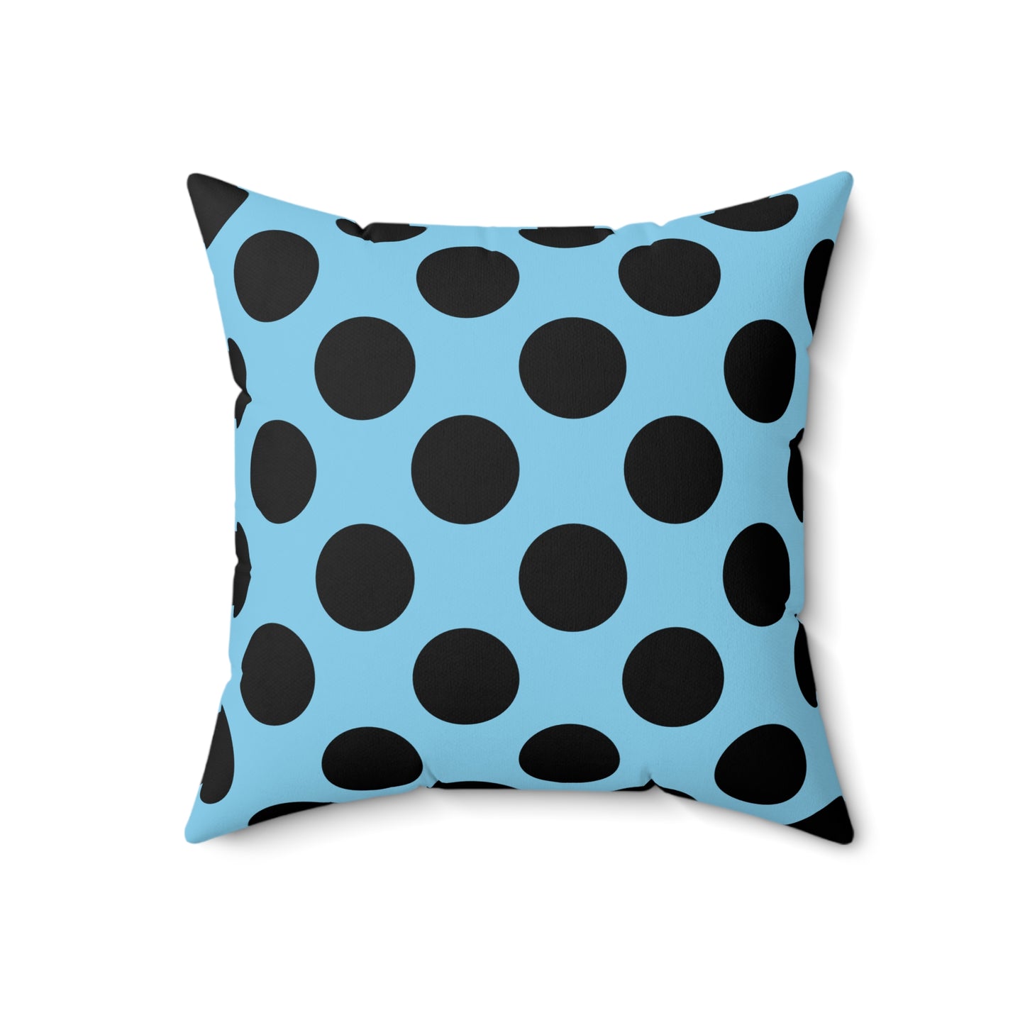 Sky Blue, Black Retro Polka Dots Cushion Pillow