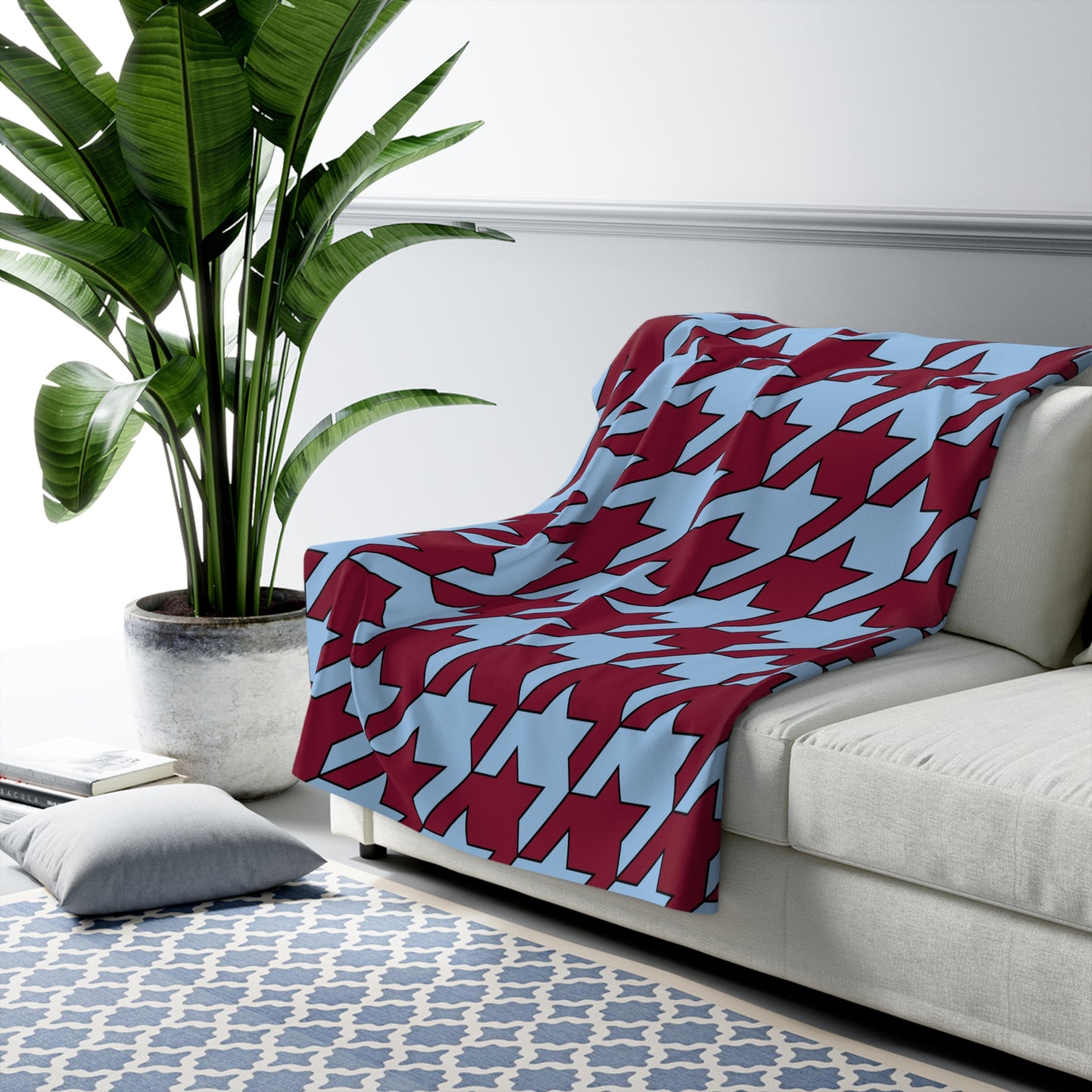 Claret, Blue Retro Houndstooth Blanket Throw