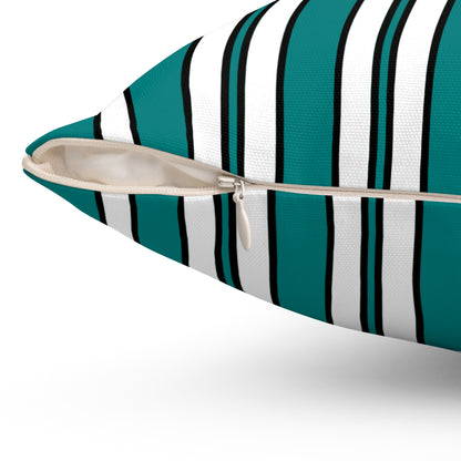 Teal, White Retro Stripes Cushion Pillow