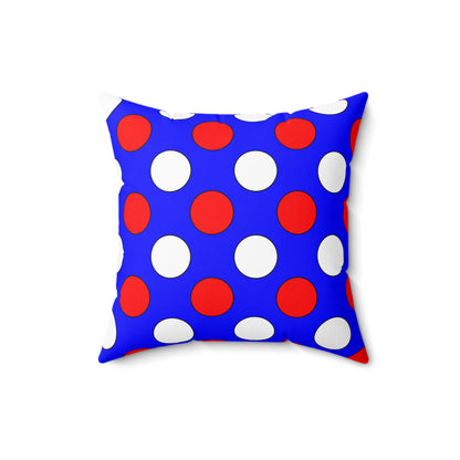 Blue, White, Red Retro Polka Dots Cushion Pillow