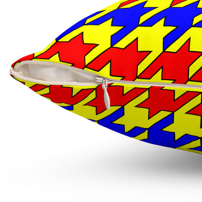 Yellow, Blue, Red Retro Houndstooth Cushion Pillow