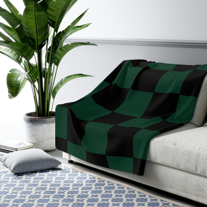 Dark Green, Black Retro Check Blanket Throw