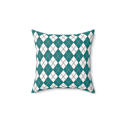 Teal, White Retro Argyle Cushion Pillow