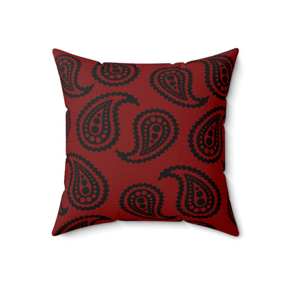 Maroon, Black Retro Paisley Cushion Pillow