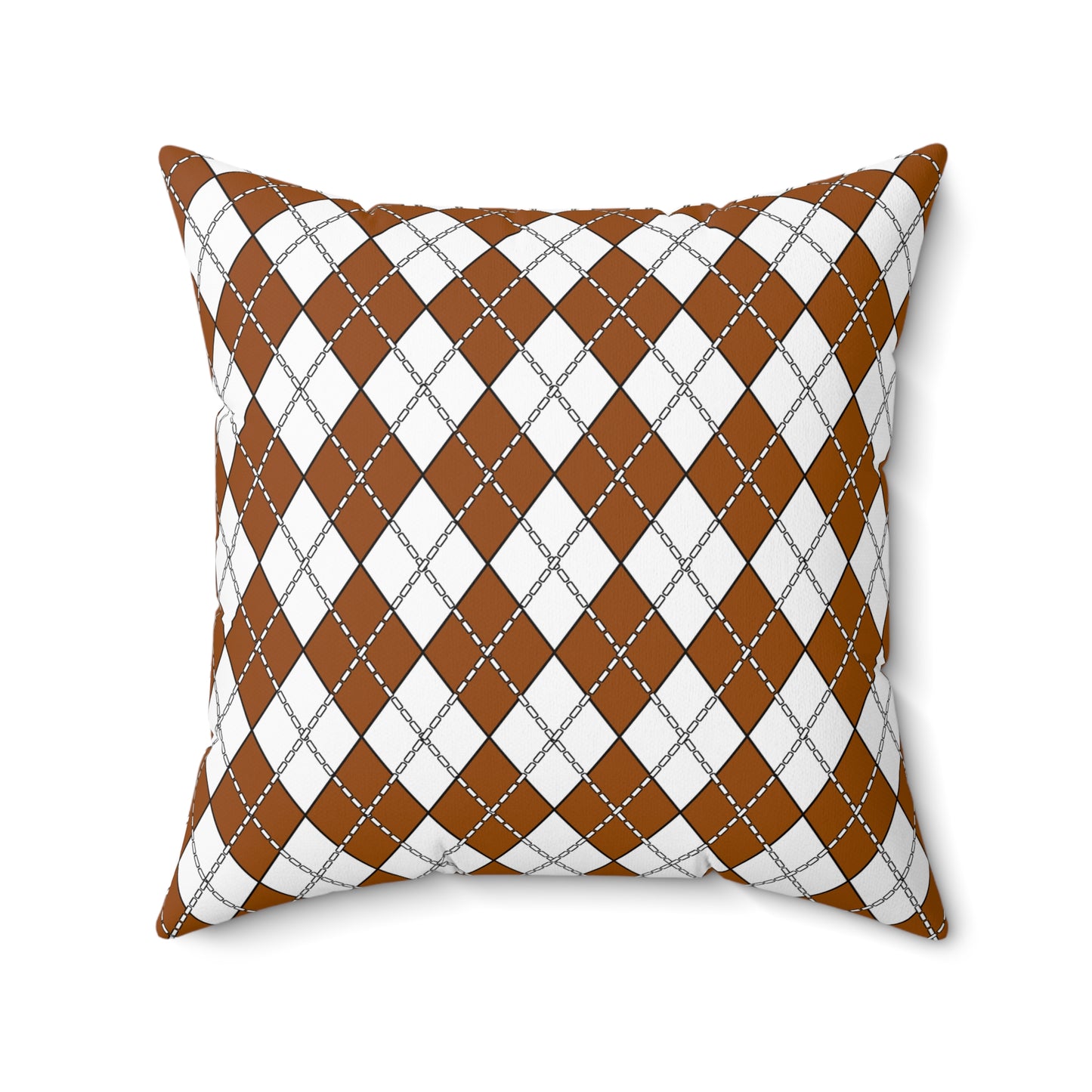 Brown, White Retro Argyle Cushion Pillow