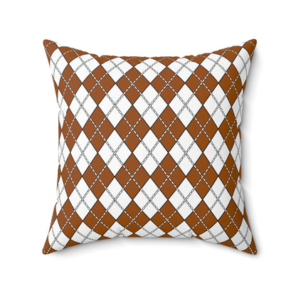 Brown, White Retro Argyle Cushion Pillow