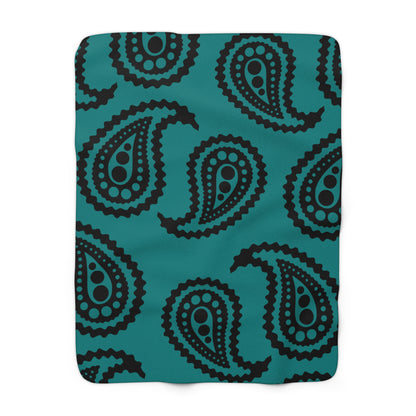 Teal, Black Retro Paisley Blanket Throw