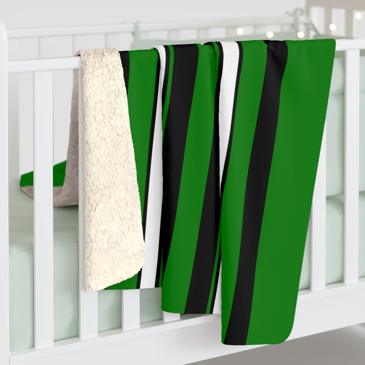 Green, Black, White Retro Stripes Blanket Throw