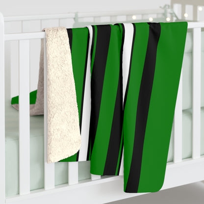 Green, Black, White Retro Stripes Blanket Throw