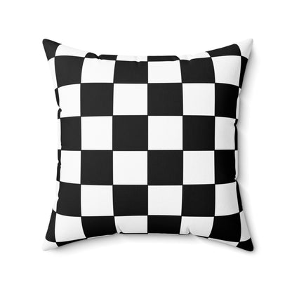White, Black Retro Check Cushion Pillow
