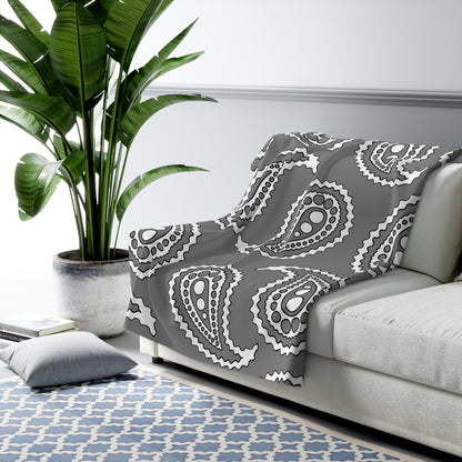Grey, White Retro Paisley Blanket Throw