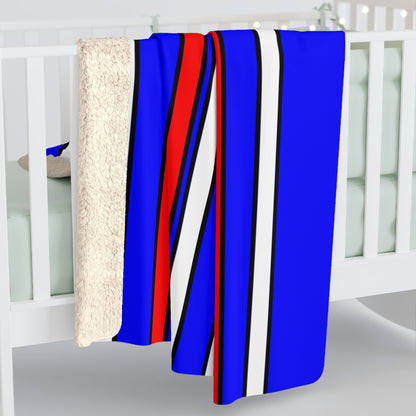 Blue, White, Red Retro Stripes Blanket Throw
