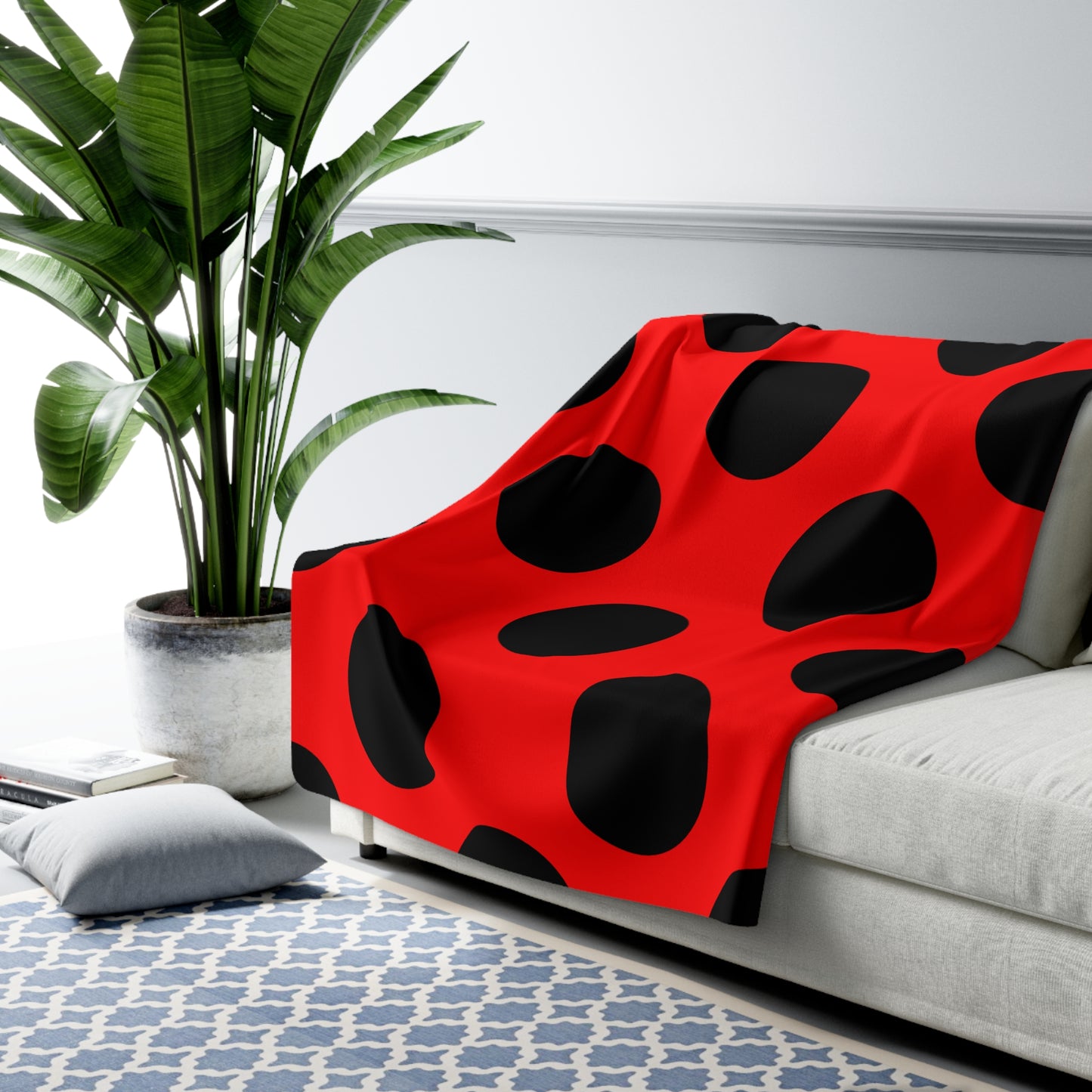 Red, Black Retro Polka Dots Blanket Throw