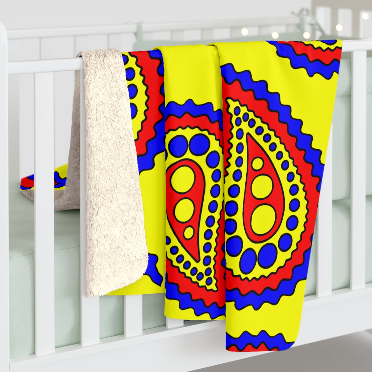 Yellow, Blue, Red Retro Paisley Blanket Throw