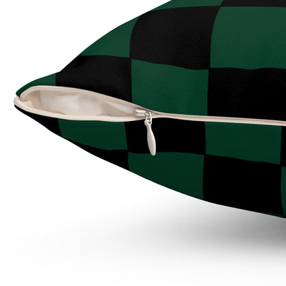 Dark Green, Black Retro Check Cushion Pillow