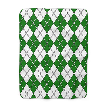Green, White Retro Argyle Blanket Throw
