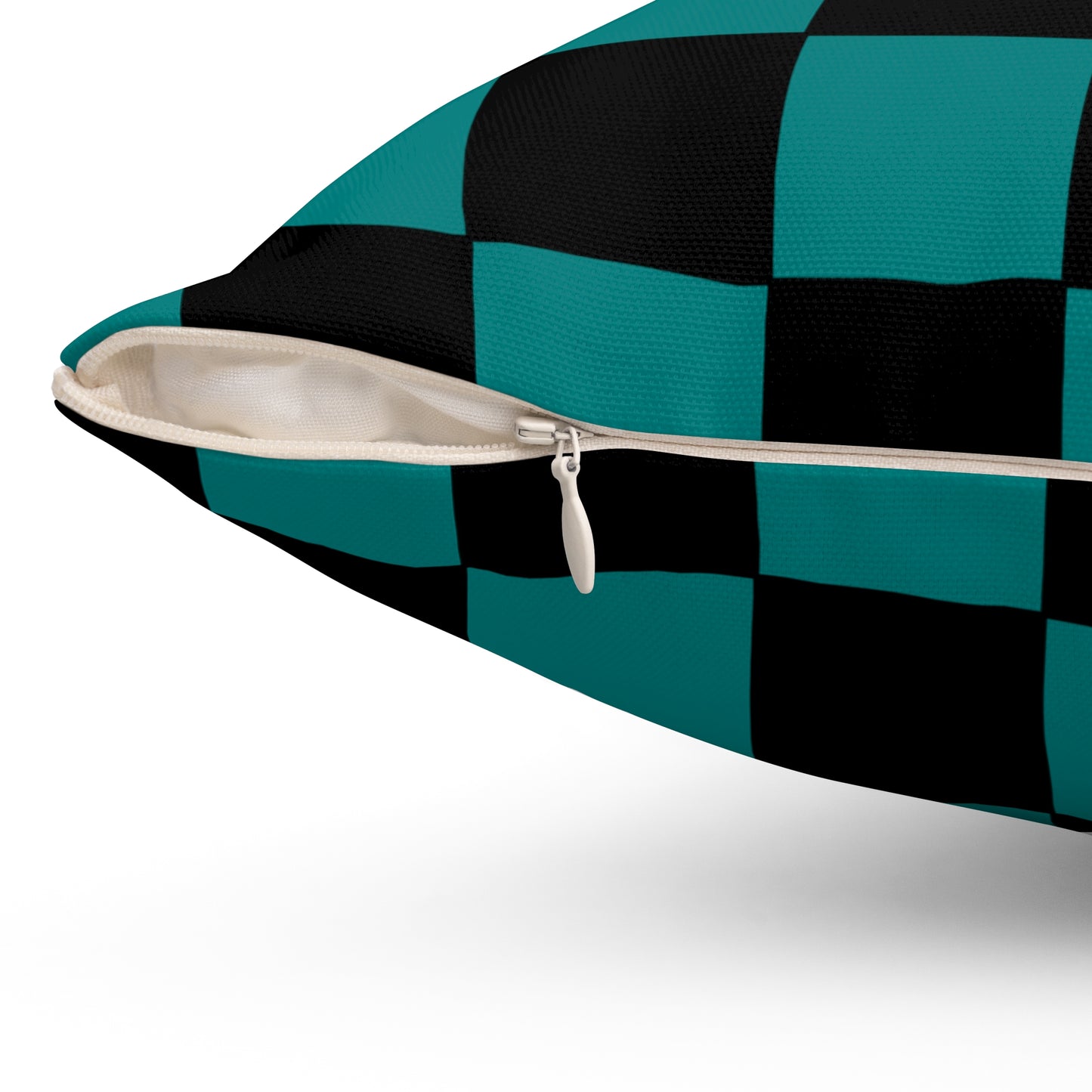 Teal, Black Retro Check Cushion Pillow