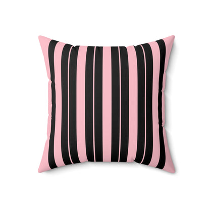 Pink, Black Retro Stripes Cushion Pillow