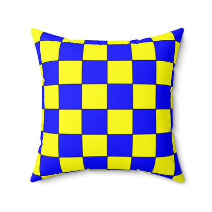 Blue, Yellow Retro Check Cushion Pillow