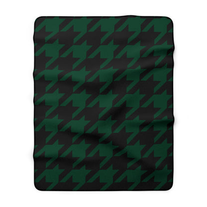 Dark Green, Black Retro Houndstooth Blanket Throw