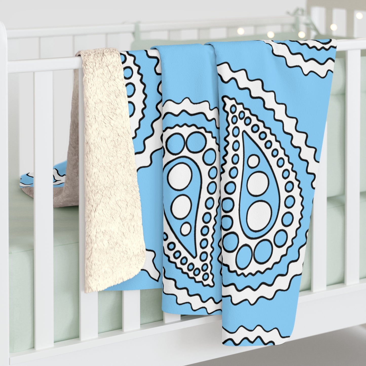 Light Blue, White Retro Paisley Blanket Throw