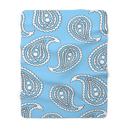 Light Blue, White Retro Paisley Blanket Throw