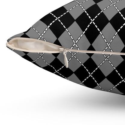 Grey, Black Retro Argyle Cushion Pillow
