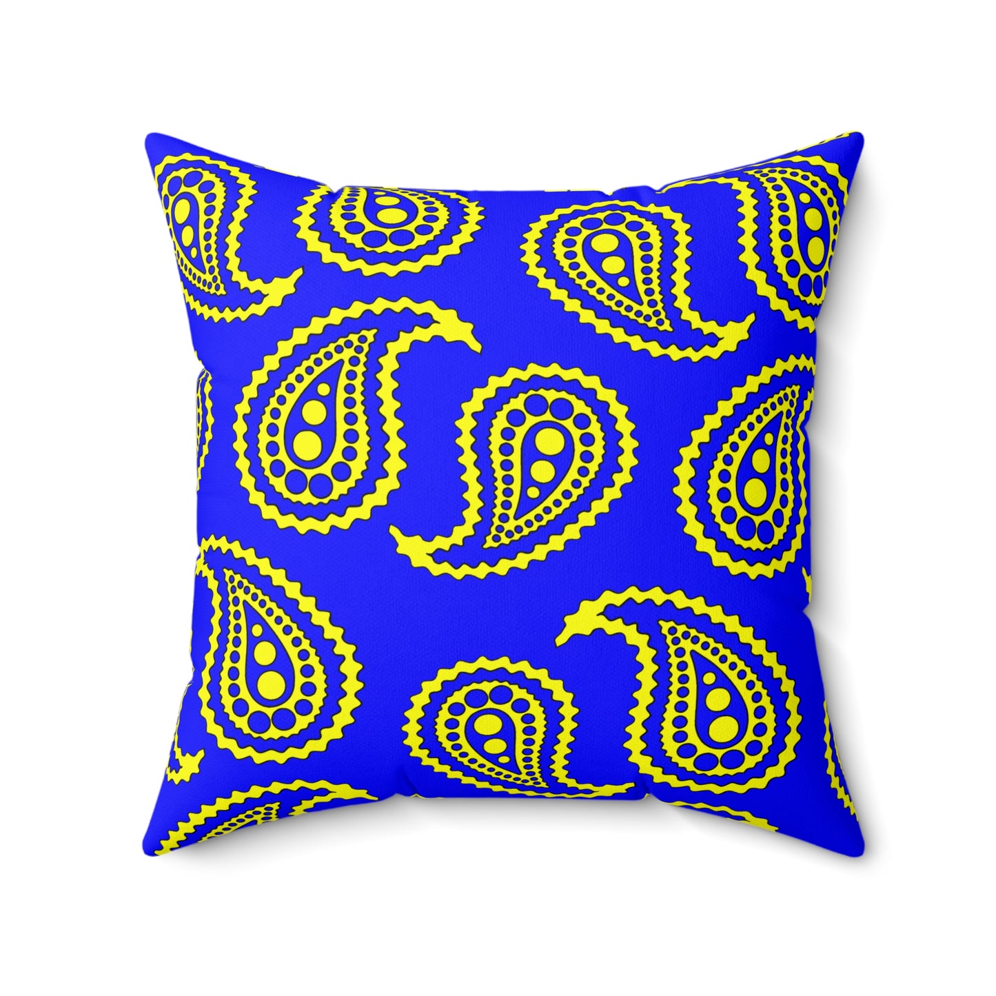Blue, Yellow Retro Paisley Cushion Pillow