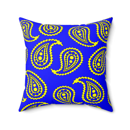 Blue, Yellow Retro Paisley Cushion Pillow