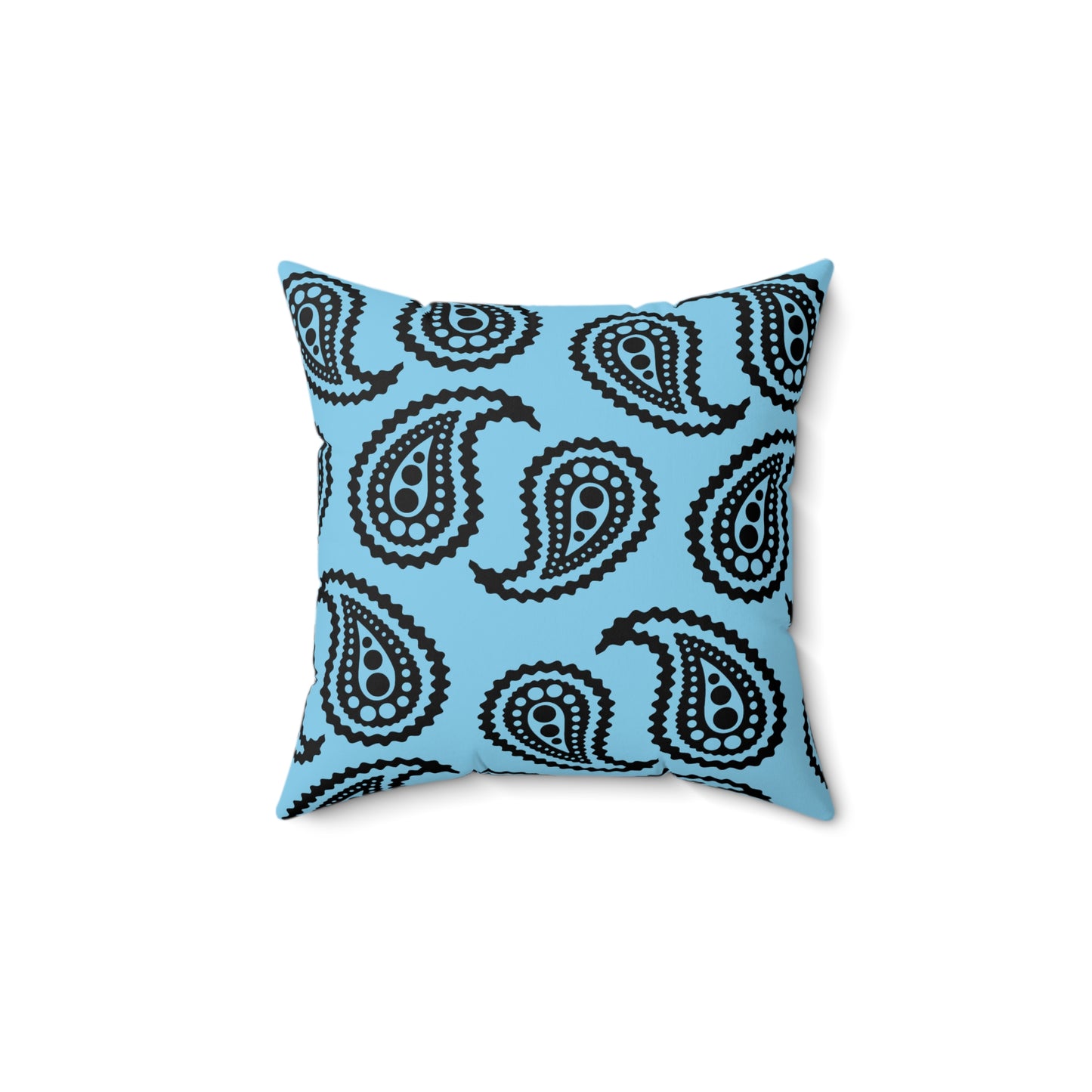 Sky Blue, Black Retro Paisley Cushion Pillow