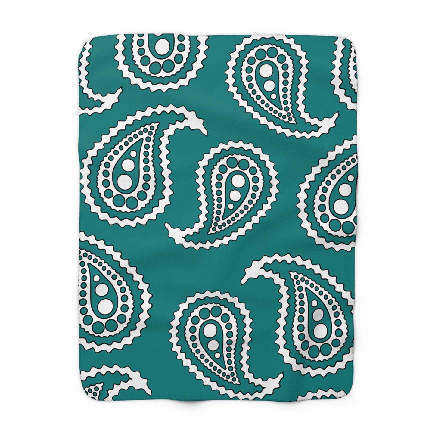 Teal, White Retro Paisley Blanket Throw
