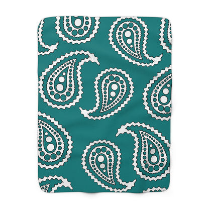 Teal, White Retro Paisley Blanket Throw