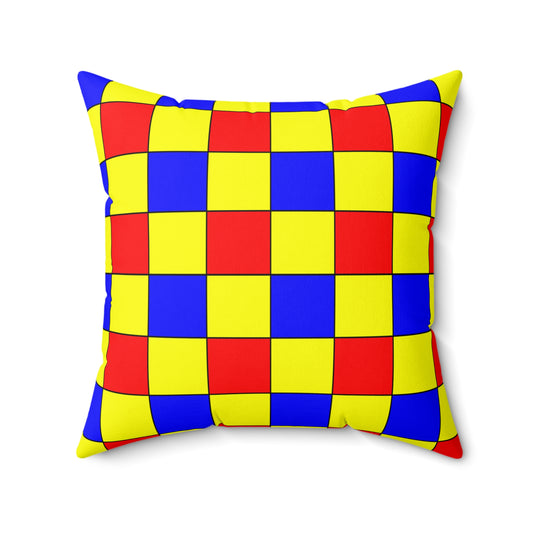 Yellow, Blue, Red Retro Check Cushion Pillow
