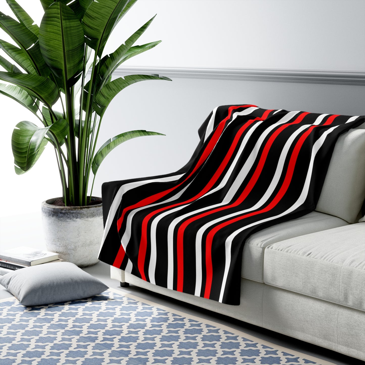 Black, White, Red Retro Stripes Blanket Throw