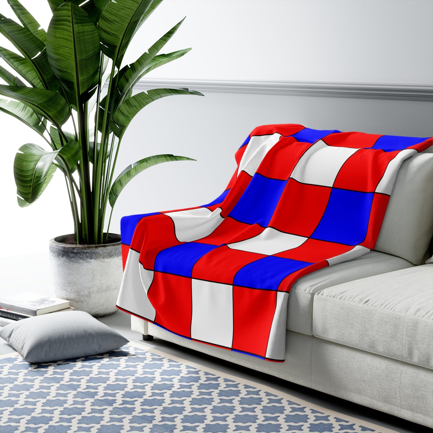 Red, White, Blue Retro Check Blanket Throw
