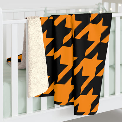 Dark Orange, Black Retro Houndstooth Blanket Throw