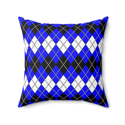 Blue, Black, White Retro Argyle Cushion Pillow