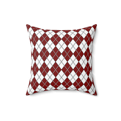 Maroon, White Retro Argyle Cushion Pillow
