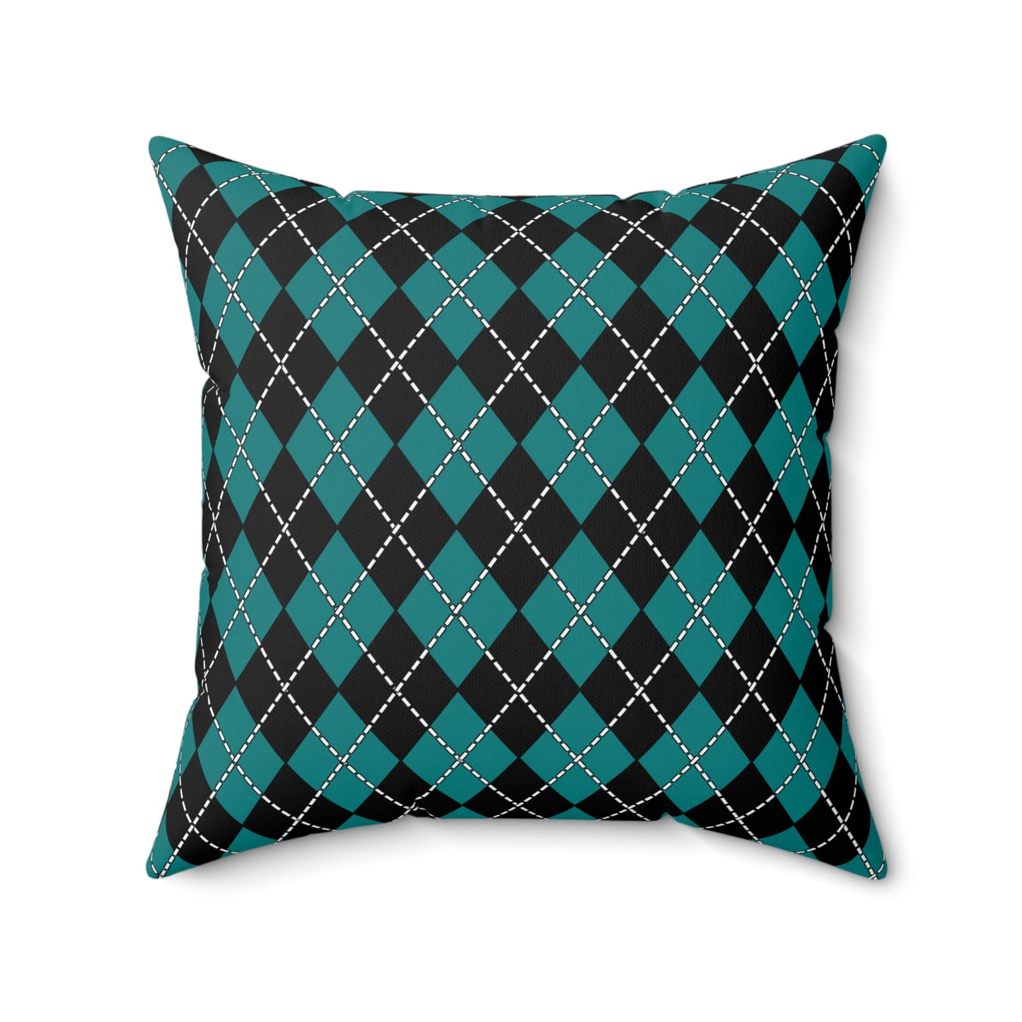 Teal, Black Retro Argyle Cushion Pillow