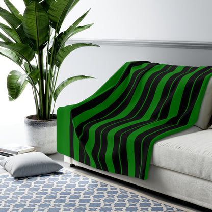 Green, Black Retro Stripes Blanket Throw