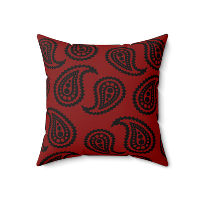 Dark Red, Black Retro Paisley Cushion Pillow